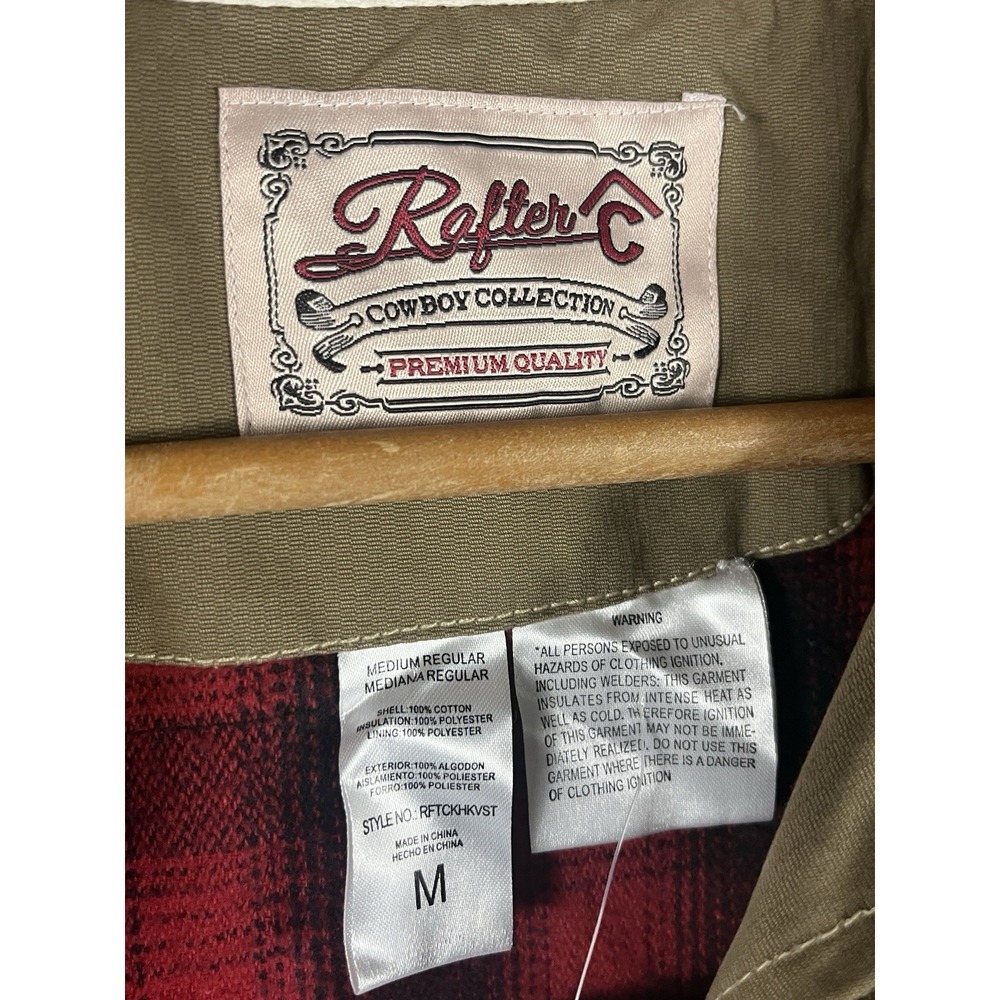 Rafter C Vest Mens M Beige Canvas Zip Up Western Buffalo Plaid Lined NEW NWT - Picture 5 of 9